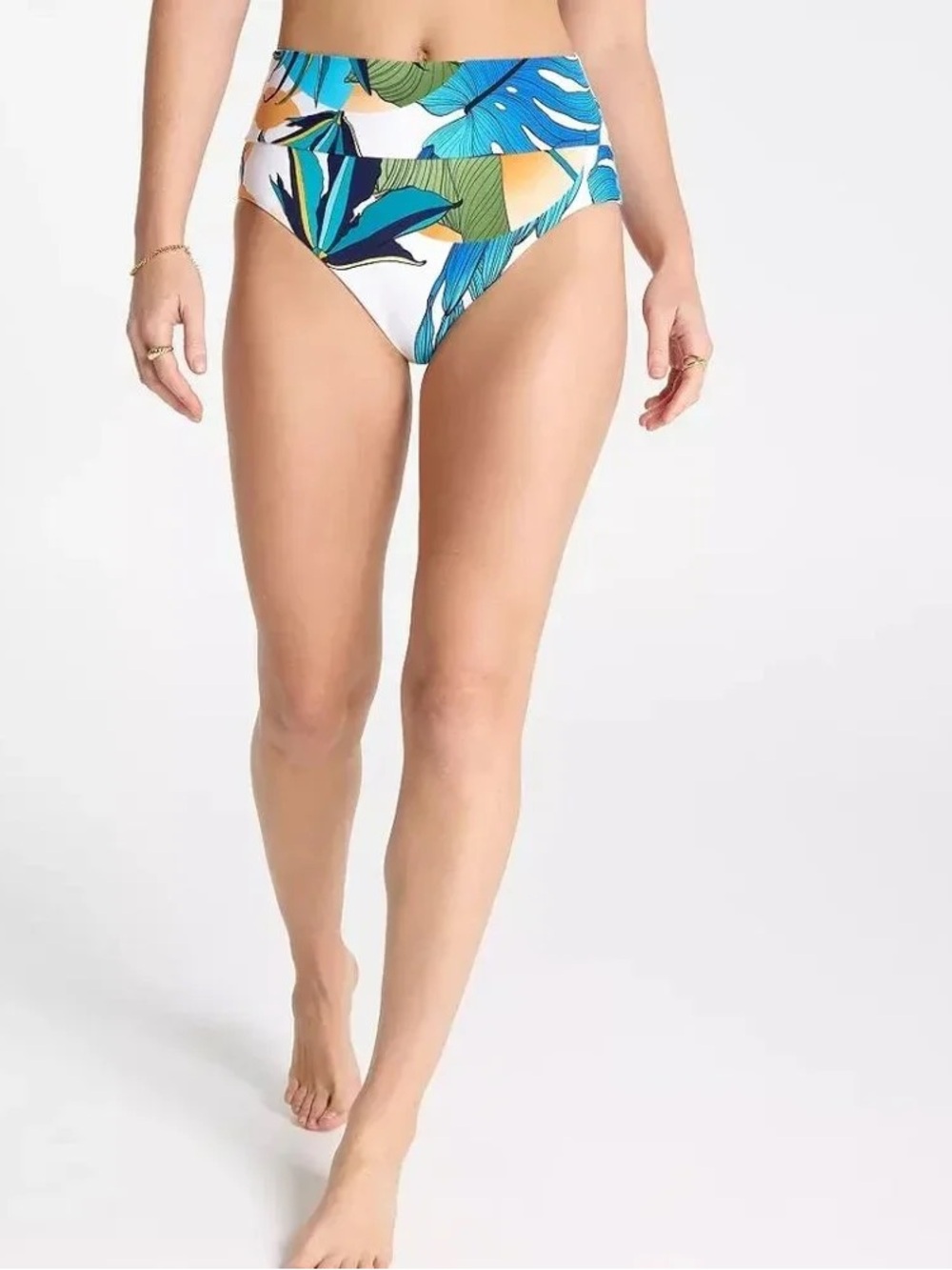 NWT CALIA XXL Wide Banded High Rise Swim Bottoms In Botanical Print White